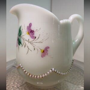 1960's Vintage Heisey Bead Swag Opal Creamer (#1295) Glassware